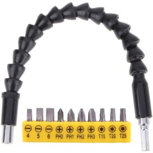 ATHGLOBAL 10Pc Bits with Flexible Shaft Set Screwdriver Magnetic Extension Adapter Holder Connector for Electronic Power Drill 6mm or ¼ Inch Hex Shank Power Tool Accessories Black Plastic and Metal