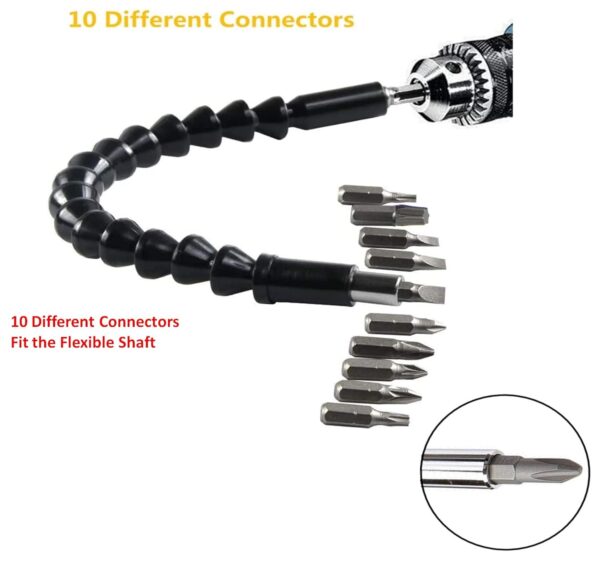 ATHGLOBAL 10Pc Bits with Flexible Shaft Set Screwdriver Magnetic Extension Adapter Holder Connector for Electronic Power Drill 6mm or ¼ Inch Hex Shank Power Tool Accessories Black Plastic and Metal - Image 2