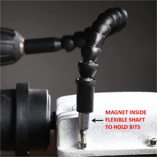 ATHGLOBAL 10Pc Bits with Flexible Shaft Set Screwdriver Magnetic Extension Adapter Holder Connector for Electronic Power Drill 6mm or ¼ Inch Hex Shank Power Tool Accessories Black Plastic and Metal - Image 4