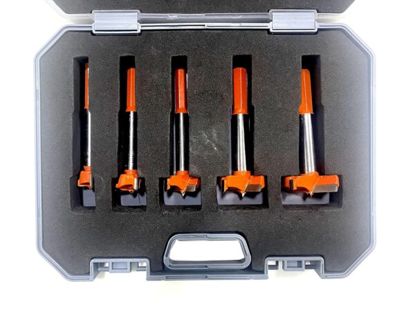 Jon Bhandari Tools Hinge Boring Forstner Drill Bit Set – Carbide Tipped Steel Bits for Wood, Plywood & Woodworking – Clean Cutting Drill Bit Kit with Carry Case (Sizes: 15mm, 20mm, 25mm, 30mm, 35mm)