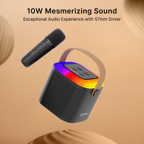pTron Newly Launched Fusion Tunes 10W Mini Bluetooth Speaker with Wireless Karaoke Mic, 8Hrs Playtime, Vivid RGB Lights, Voice Effects, Multi-Play Modes BT5.1/TF Card & Type-C Charging Port (Black) - Image 3