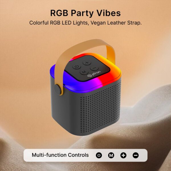 pTron Newly Launched Fusion Tunes 10W Mini Bluetooth Speaker with Wireless Karaoke Mic, 8Hrs Playtime, Vivid RGB Lights, Voice Effects, Multi-Play Modes BT5.1/TF Card & Type-C Charging Port (Black) - Image 5